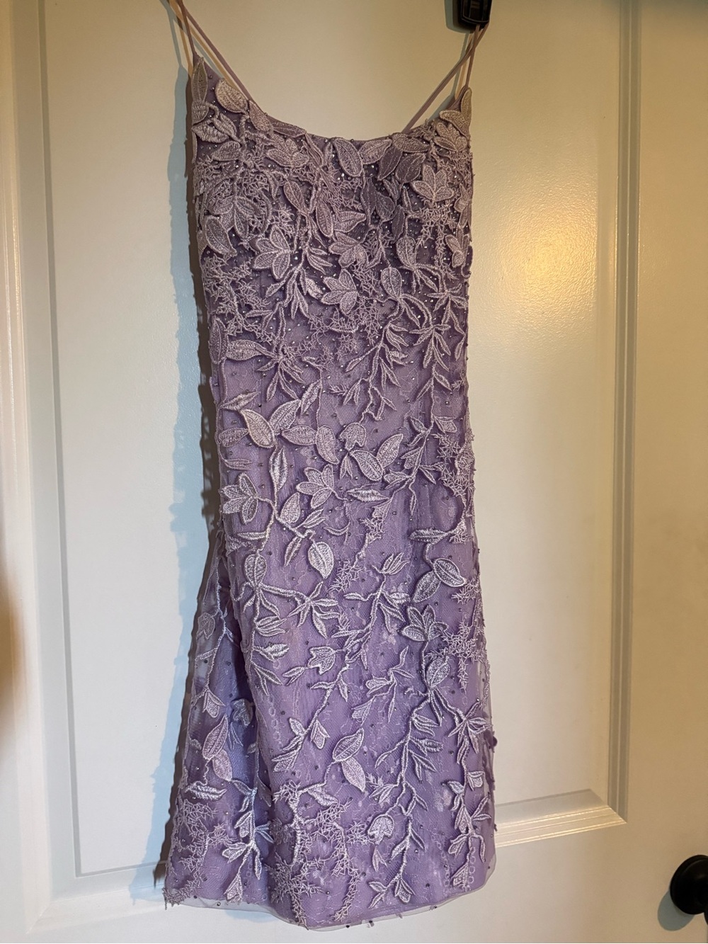 Embellished Lavender Slip Dress with Floral Lace
